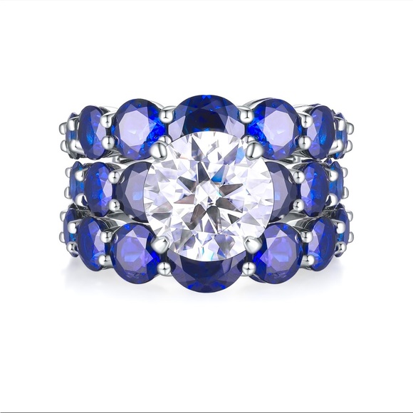 3.5ct Hidden Halo with Sri Lanka Sapphires - Picture 4 of 9